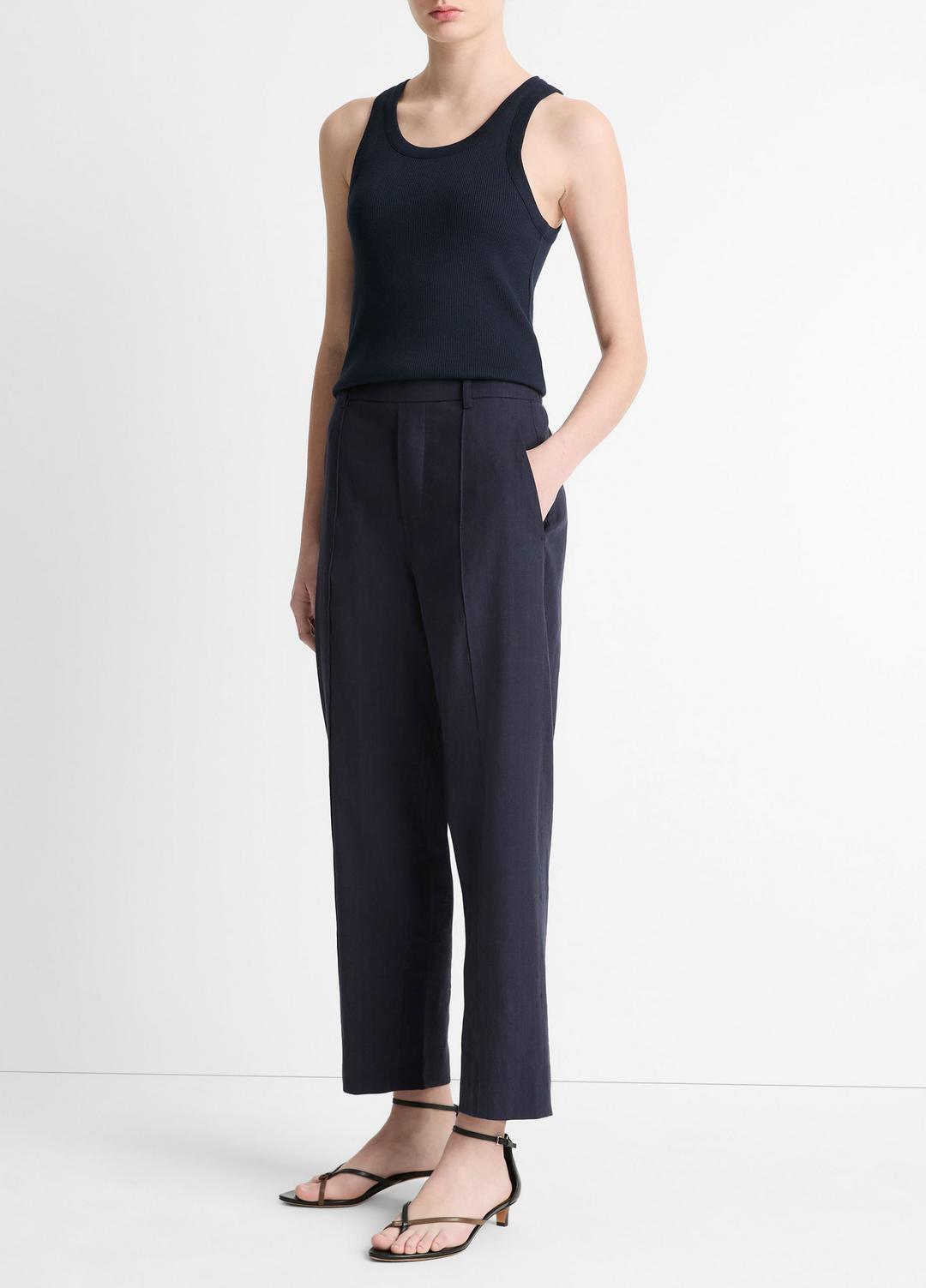 Grace Mid-Rise Linen-Blend Pull-On Pant in Trousers | VINCE Women