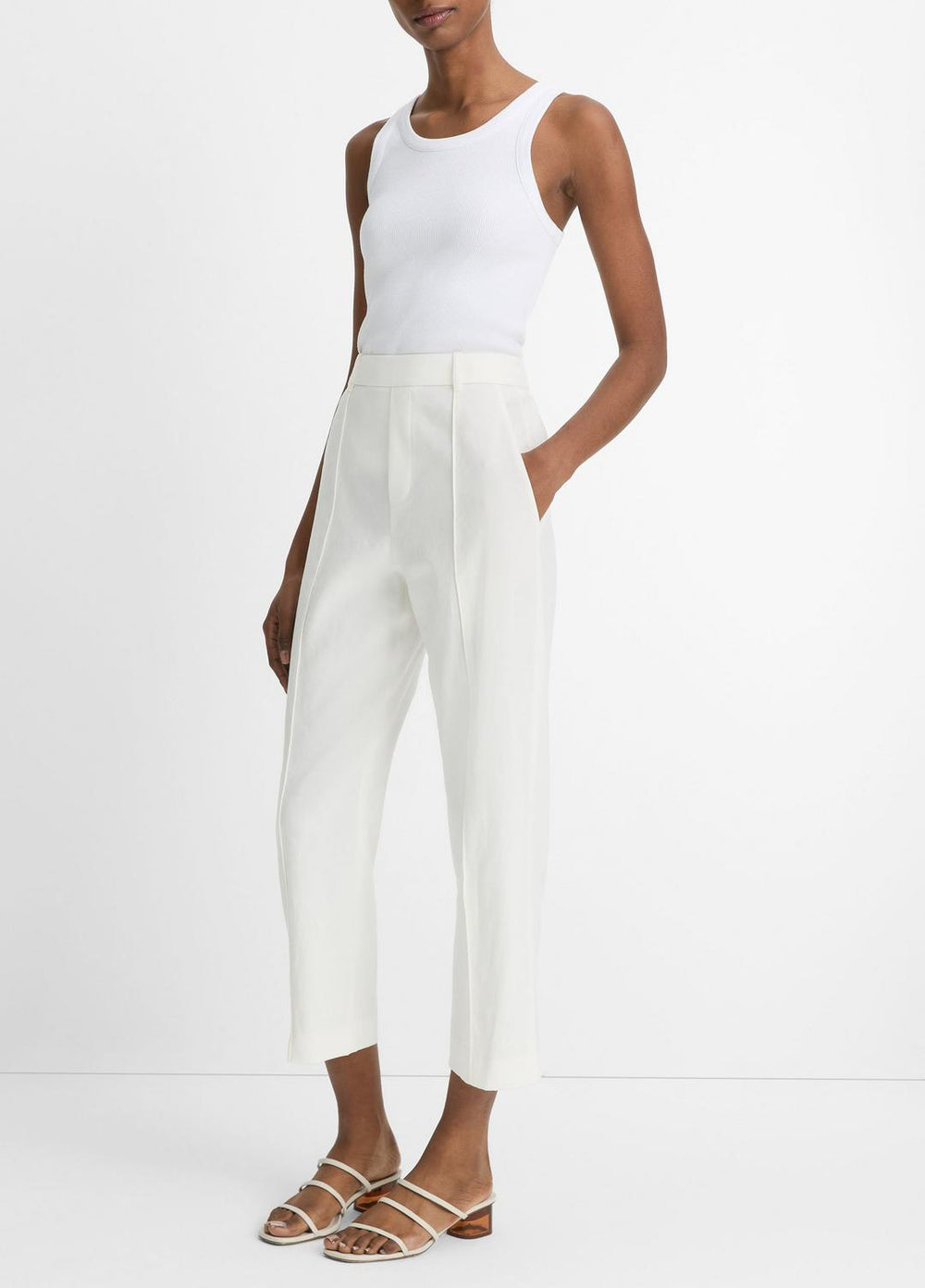 Grace Mid-Rise Linen-Blend Pull-On Pant in Trousers | VINCE Women