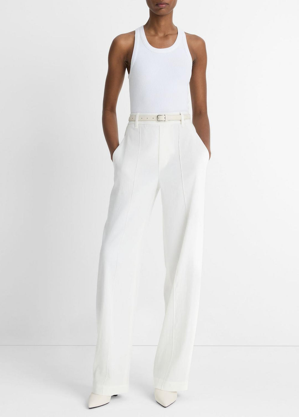 Linen-Blend High-Rise Pull-On Pant in Trousers | VINCE Women