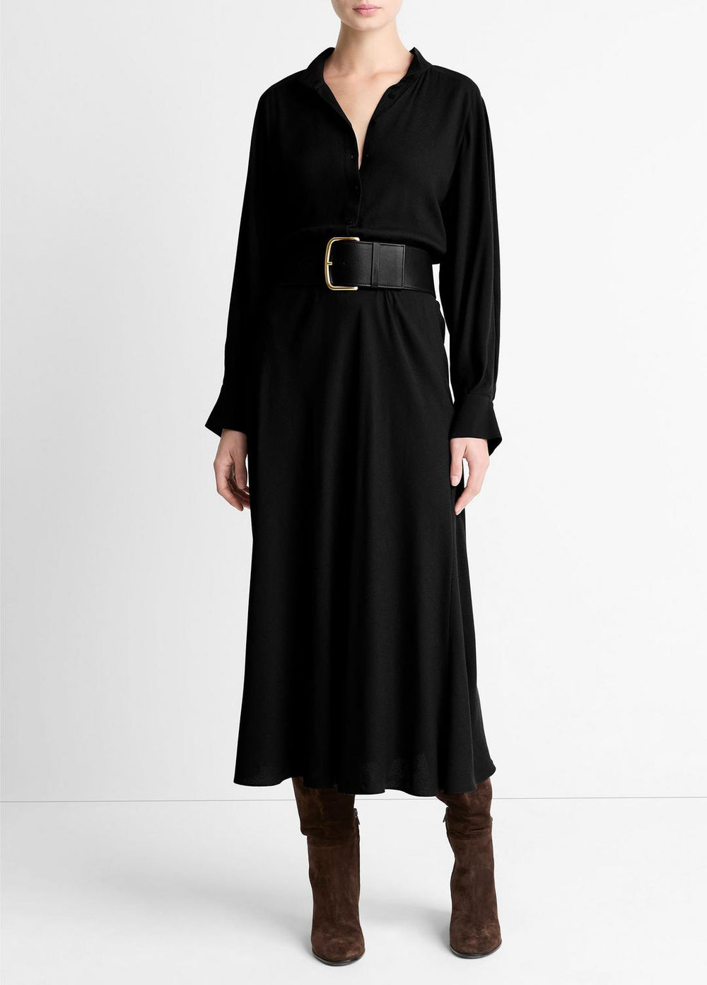 Crepe Collar-Stand Shirt Dress in Dresses | VINCE Women