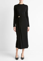 Cinched-Waist Wool-Blend Long-Sleeve Dress in Dresses | VINCE Women