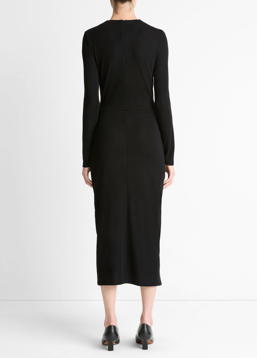 Cinched-Waist Wool-Blend Long-Sleeve Dress in Dresses | VINCE Women