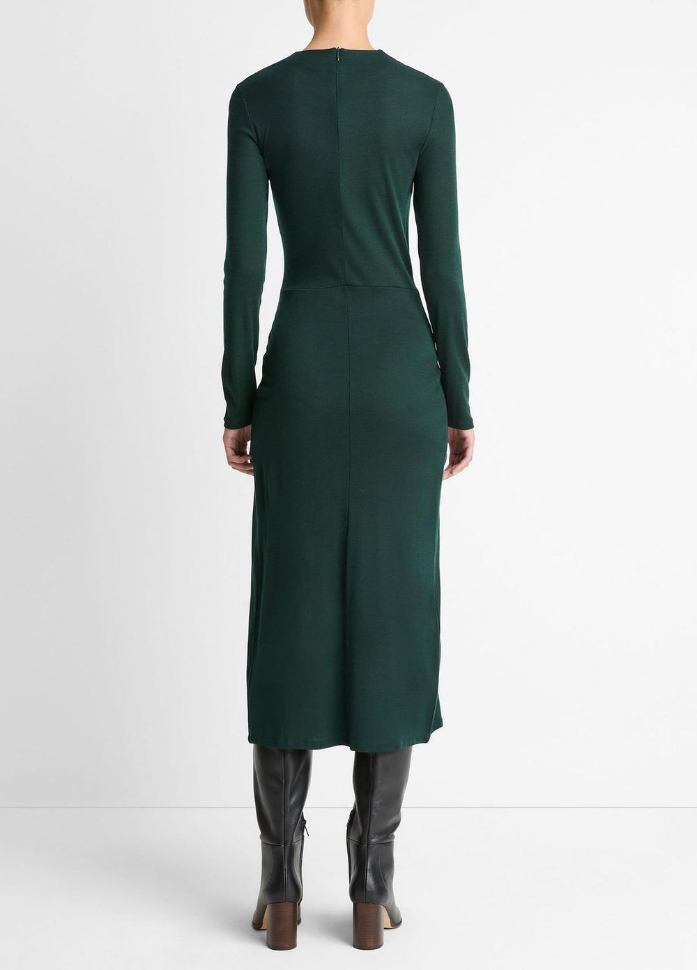Cinched-Waist Wool-Blend Long-Sleeve Dress in Dresses | VINCE Women