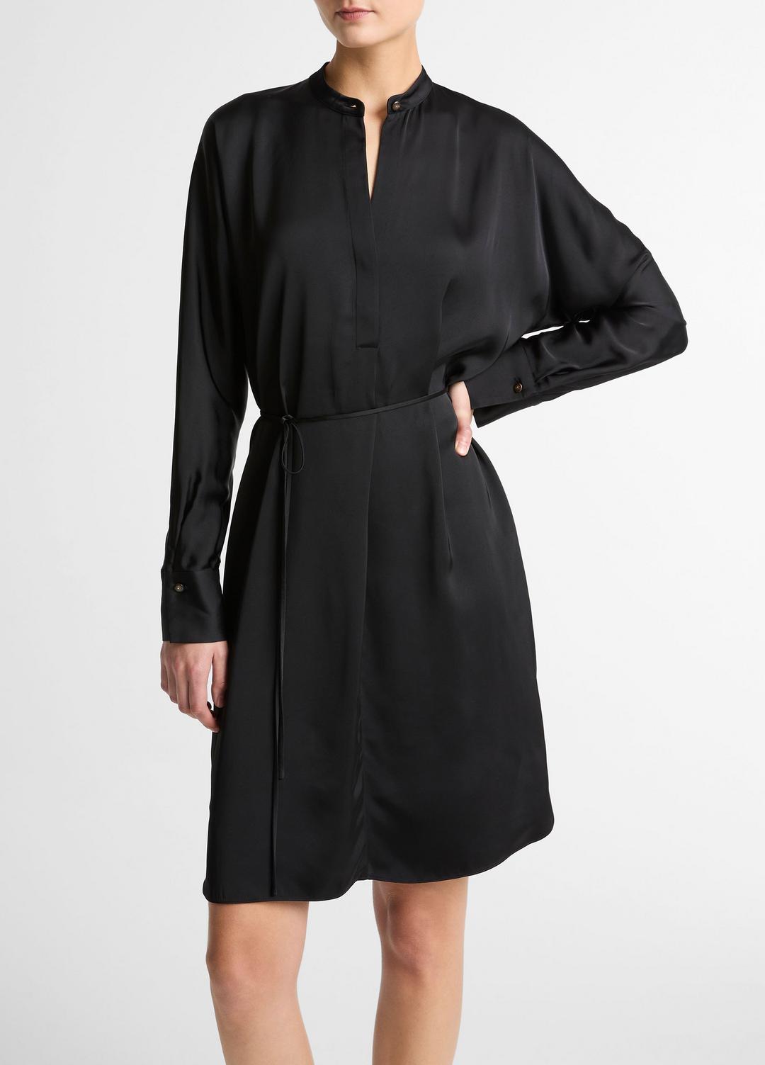 Matte Satin Band-Collar Dress in Dresses | VINCE Women