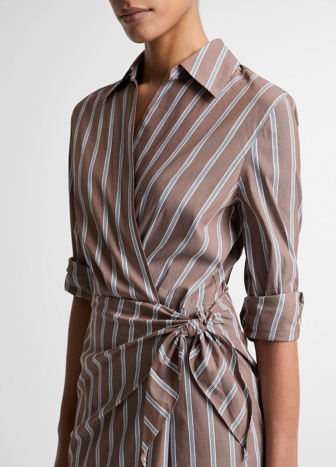 Striped Cotton-Blend Wrap Dress in Dresses | VINCE Women