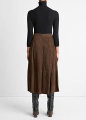 Suede Mid-Rise Flared Skirt in Skirts | VINCE Women