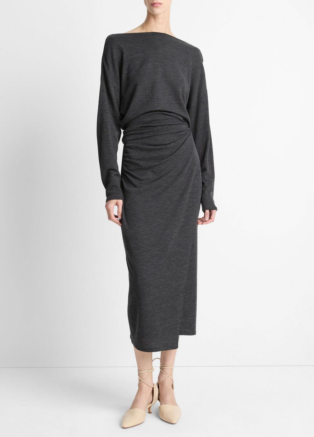 Draped-Waist Wool-Blend Midi Skirt in Skirts | VINCE Women
