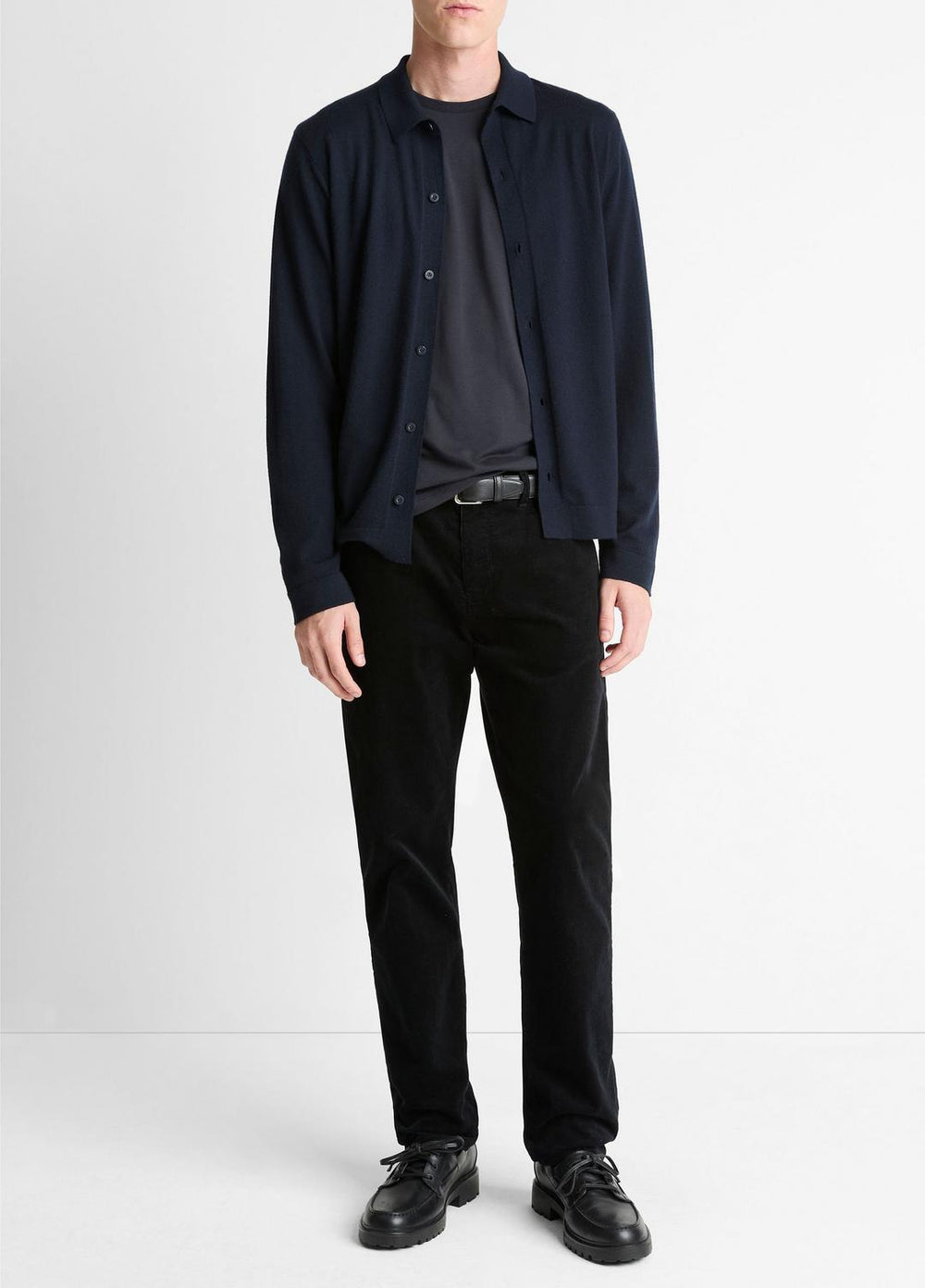 Featherweight Merino Wool-Cashmere Sweater Shirt in Long Sleeve | VINCE Men
