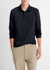 Jacquard-Stripe Cotton Long-Sleeve Polo Shirt in Long Sleeve | VINCE Men