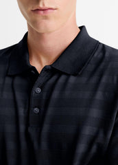Jacquard-Stripe Cotton Long-Sleeve Polo Shirt in Long Sleeve | VINCE Men