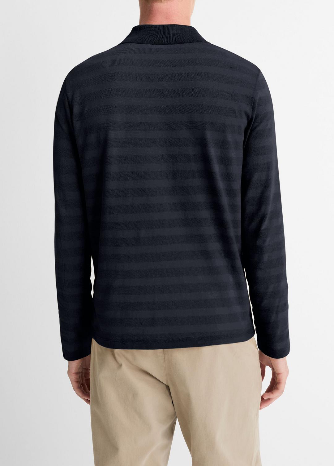 Jacquard-Stripe Cotton Long-Sleeve Polo Shirt in Long Sleeve | VINCE Men