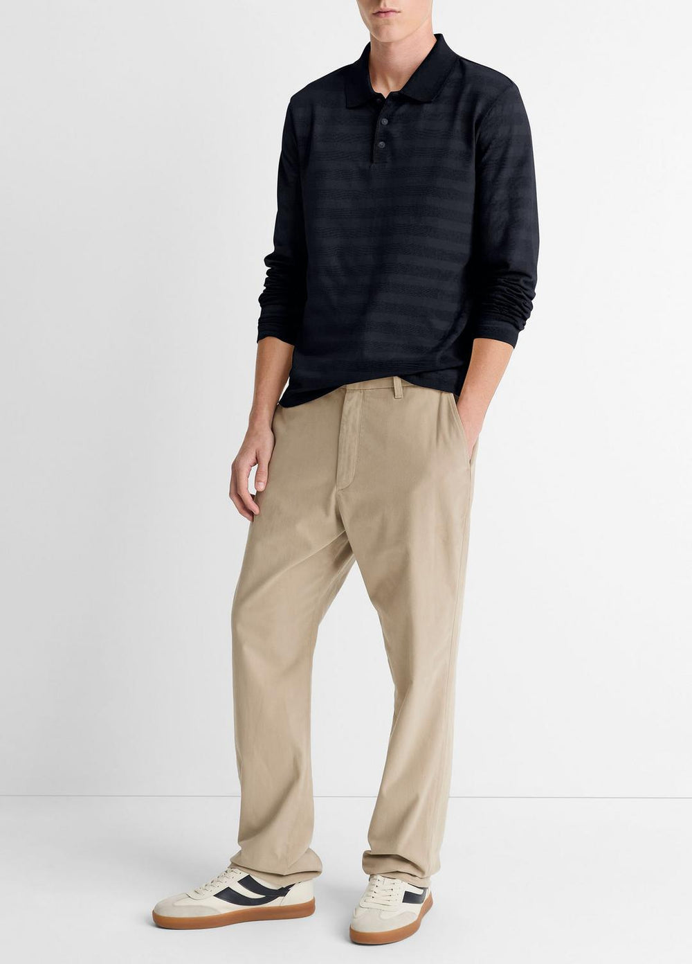Jacquard-Stripe Cotton Long-Sleeve Polo Shirt in Long Sleeve | VINCE Men