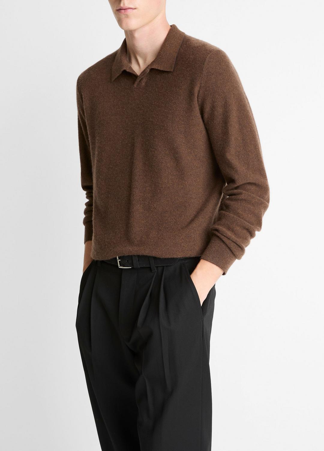 Feed Stripe Plush Cashmere Johnny-Collar Sweater in Cashmere | VINCE Men