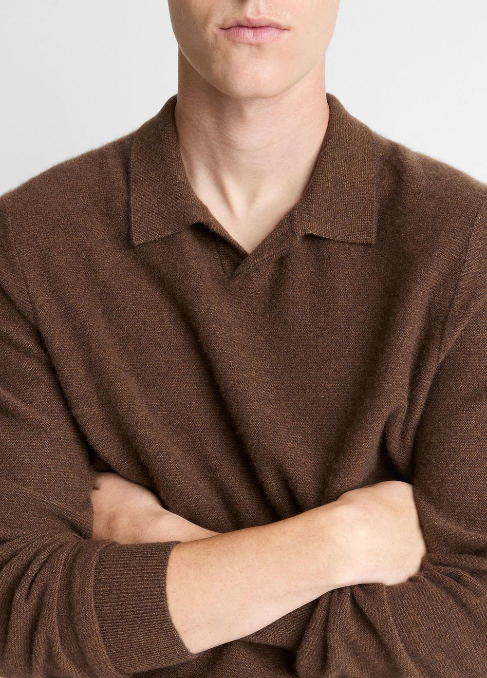 Feed Stripe Plush Cashmere Johnny-Collar Sweater in Cashmere | VINCE Men