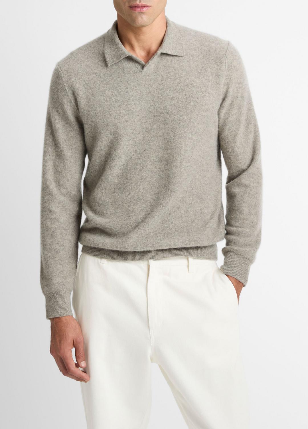 Plush Cashmere Johnny-Collar Polo in Cashmere | VINCE Men