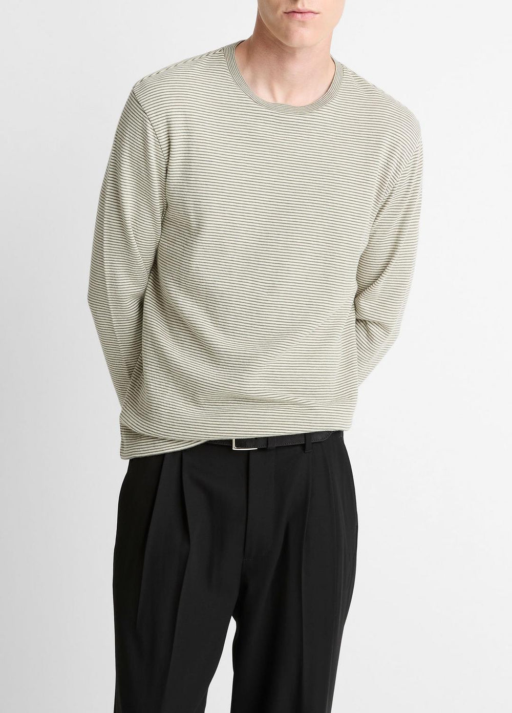 Striped Double-Knit Pima Cotton Long-Sleeve T-Shirt in Long Sleeve | VINCE Men