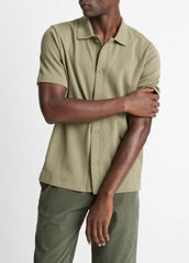 Jacquard-Knit Cotton Short-Sleeve Button-Front Shirt in Short Sleeve | VINCE Men