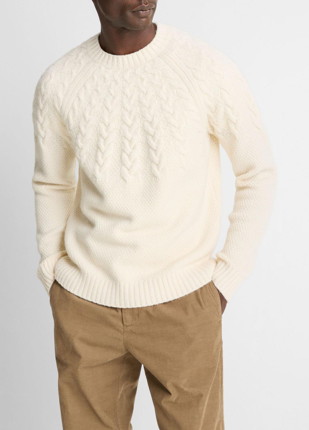 Airspun Merino Wool Cable-Yoke Sweater in Crew Neck | VINCE Men