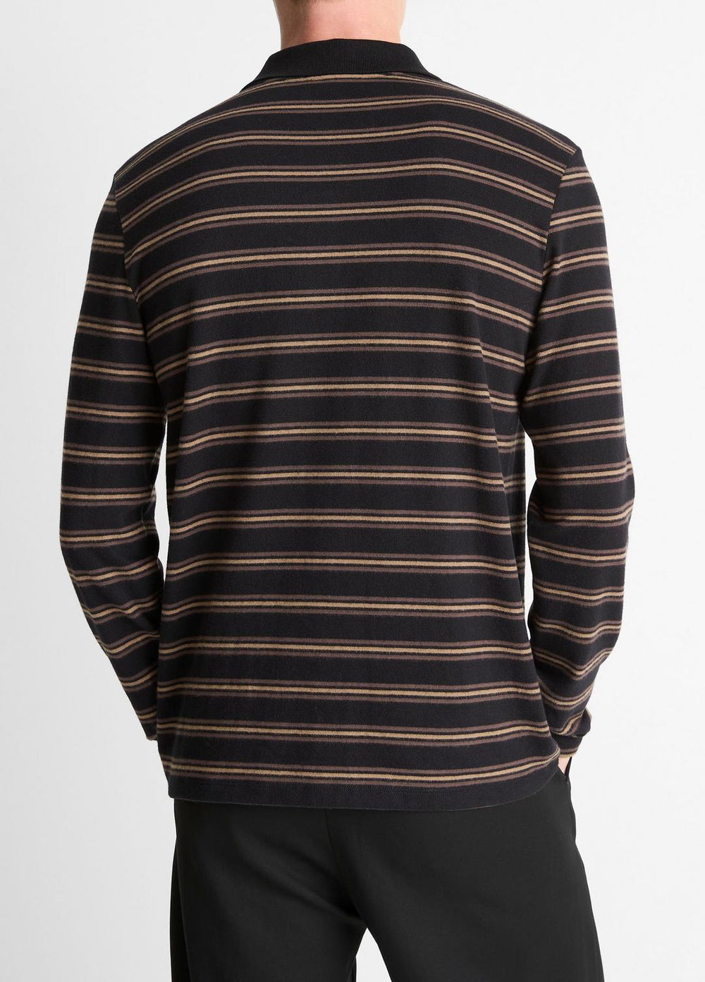 Striped Cotton-Blend Long-Sleeve Polo Shirt in Henleys & Polos | VINCE Men