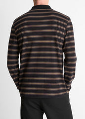 Striped Cotton-Blend Long-Sleeve Polo Shirt in Henleys & Polos | VINCE Men