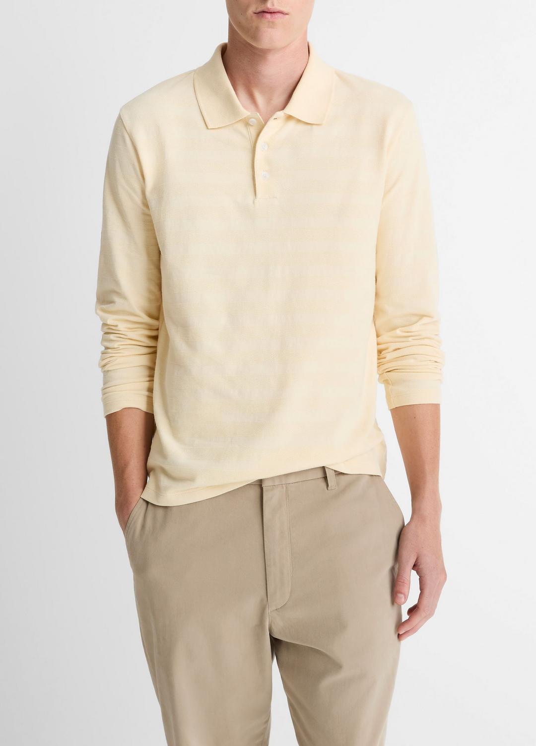 Jacquard-Stripe Cotton Long-Sleeve Polo Shirt in Long Sleeve | VINCE Men