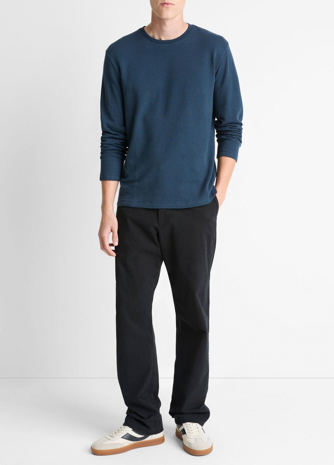 Striped Double-Knit Pima Cotton Long-Sleeve T-Shirt in Long Sleeve | VINCE Men