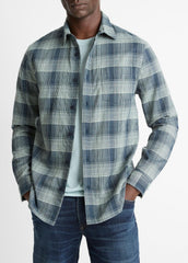 Big Sky Plaid Cotton Button-Front Shirt in Long Sleeve | VINCE Men