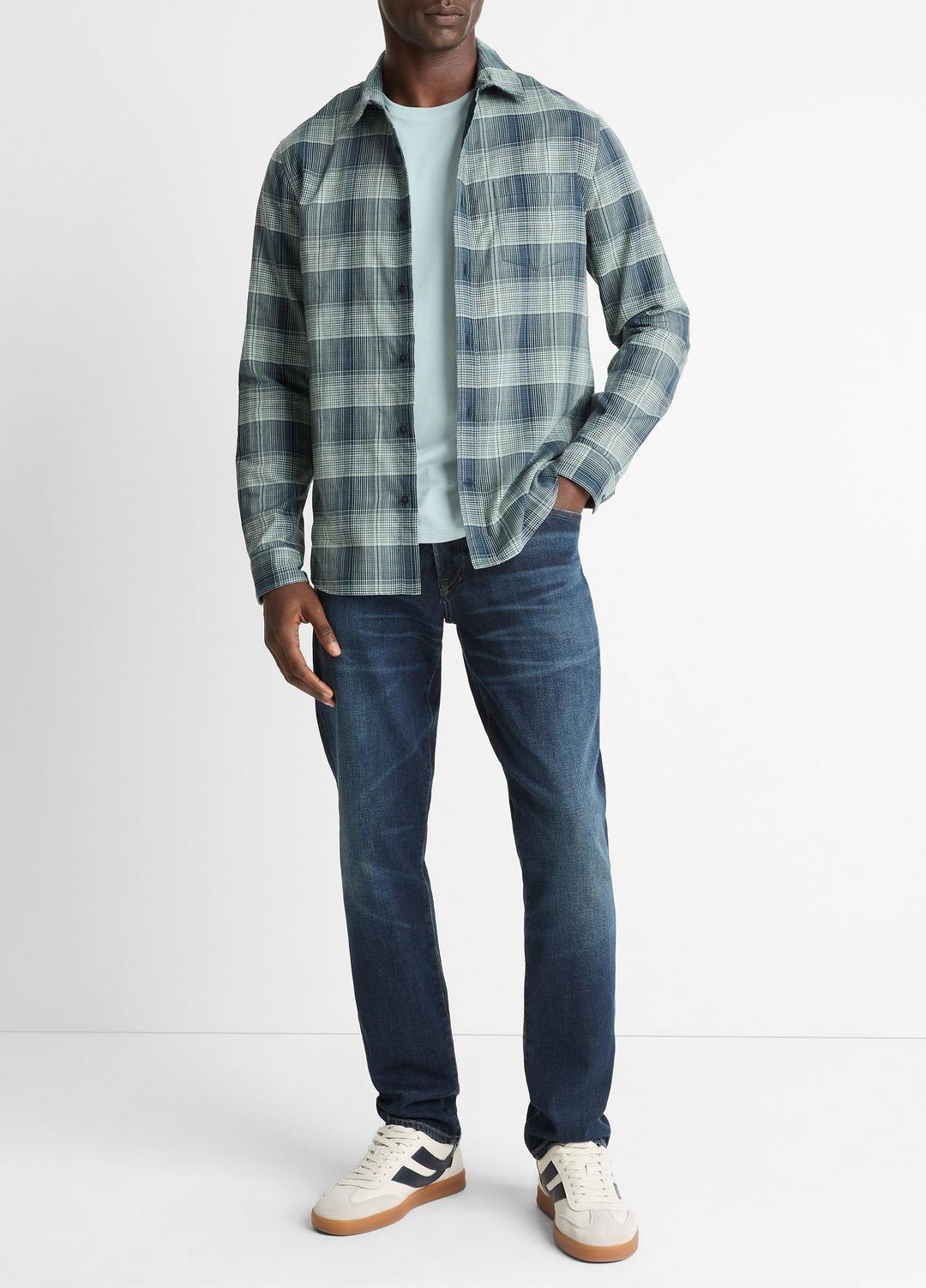 Big Sky Plaid Cotton Button-Front Shirt in Long Sleeve | VINCE Men