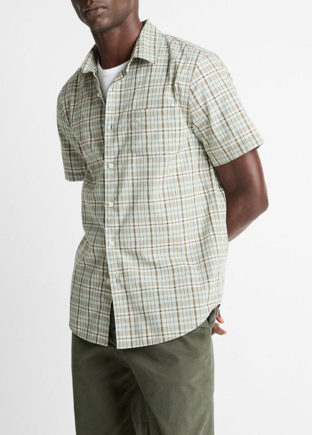 Polson Plaid Cotton Short-Sleeve Button-Front Shirt in Short Sleeve | VINCE Men