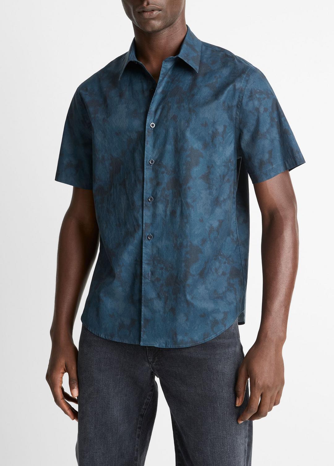 Dyed Camouflage Cotton Short-Sleeve Button-Front Shirt in Short Sleeve | VINCE Men