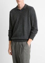 Feed Stripe Plush Cashmere Johnny-Collar Sweater in Cashmere | VINCE Men