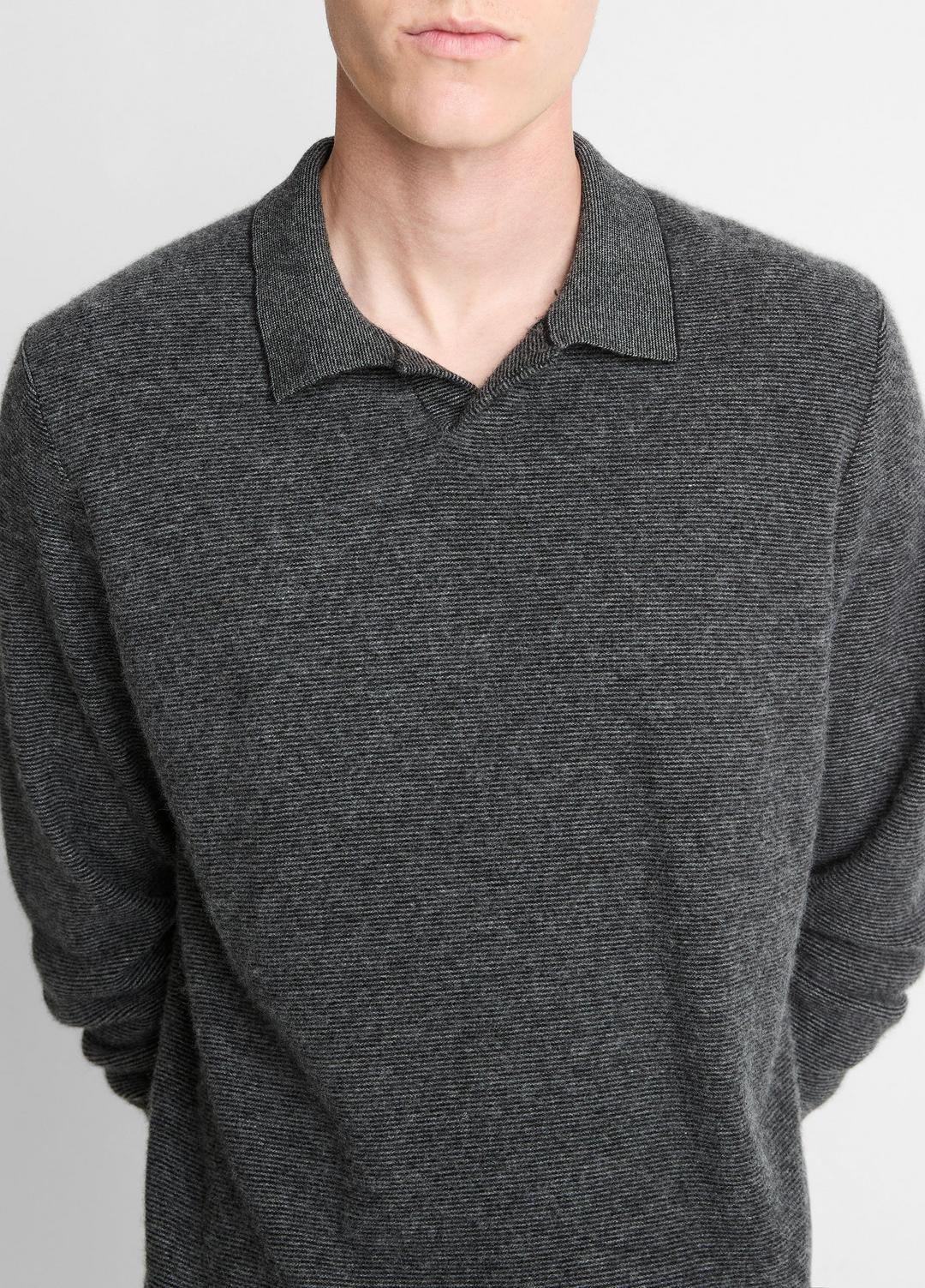 Feed Stripe Plush Cashmere Johnny-Collar Sweater in Cashmere | VINCE Men