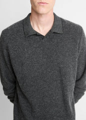 Feed Stripe Plush Cashmere Johnny-Collar Sweater in Cashmere | VINCE Men