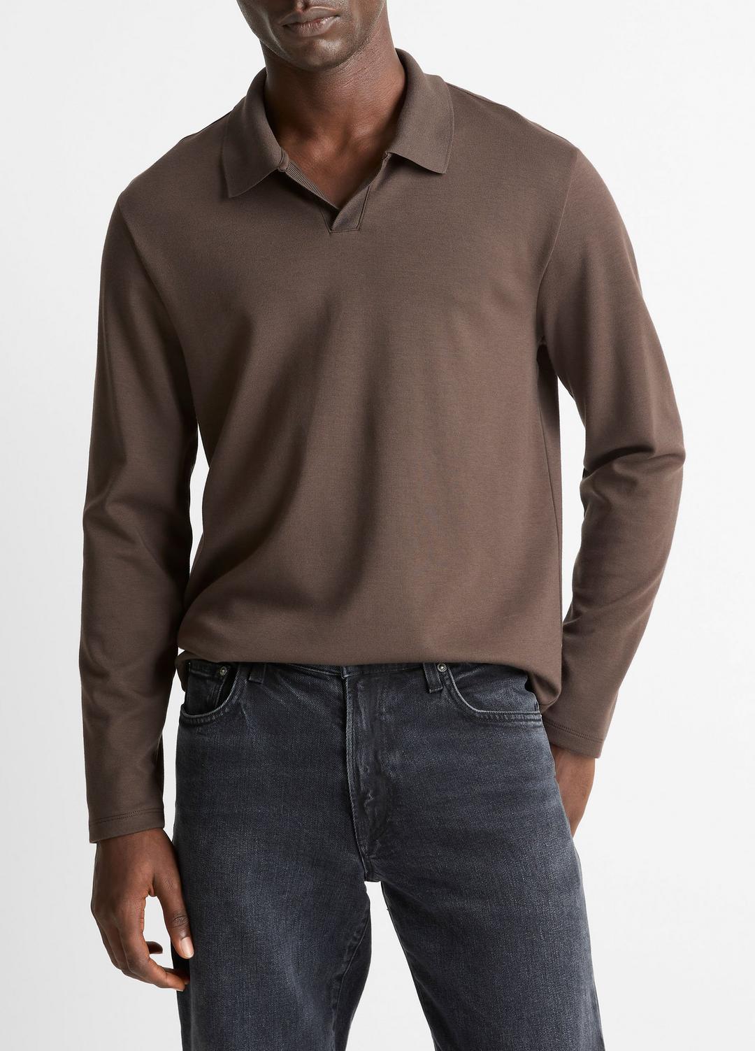 Milano Pima Cotton-Blend Johnny-Collar Shirt in Long Sleeve | VINCE Men
