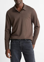 Milano Pima Cotton-Blend Johnny-Collar Shirt in Long Sleeve | VINCE Men
