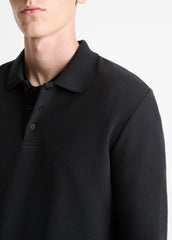 Basket-Weave Cotton Long-Sleeve Polo Shirt in Henleys & Polos | VINCE Men