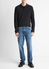 Basket-Weave Cotton Long-Sleeve Polo Shirt in Henleys & Polos | VINCE Men