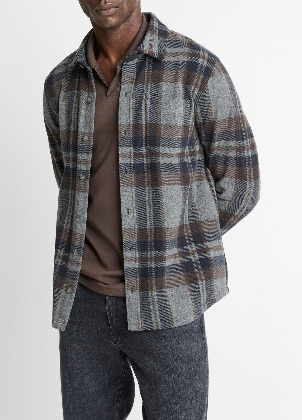 Plaid Cotton-Blend Shirt Jacket in Shirt Jackets | VINCE Men