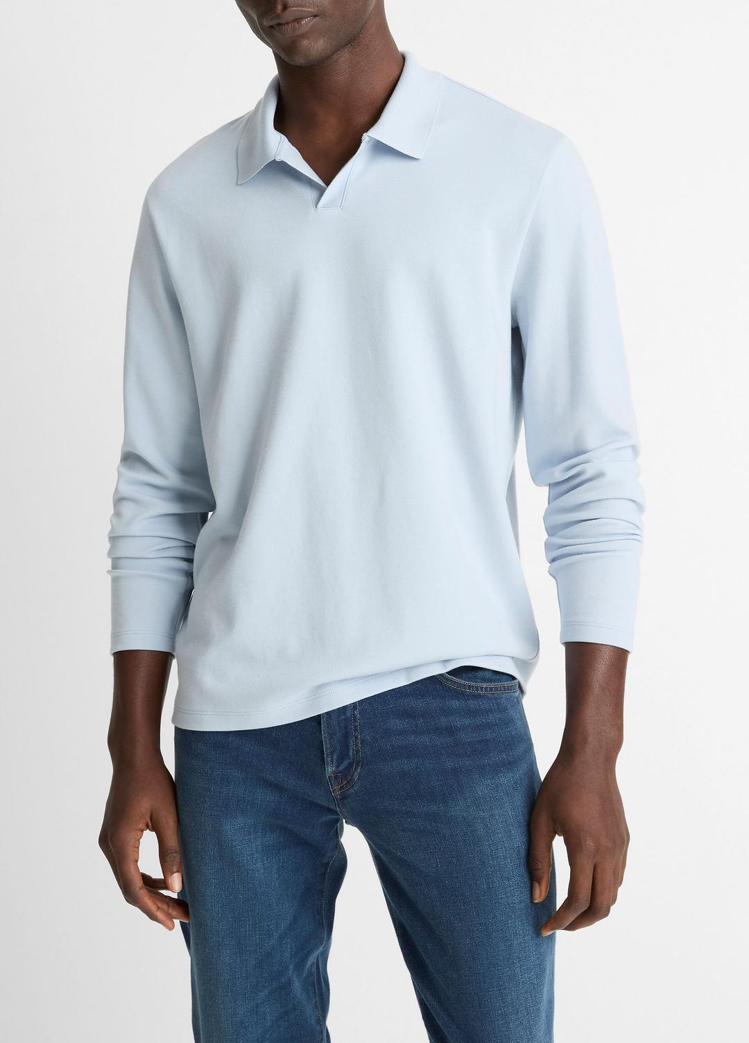 Milano Pima Cotton-Blend Johnny-Collar Shirt in Long Sleeve | VINCE Men