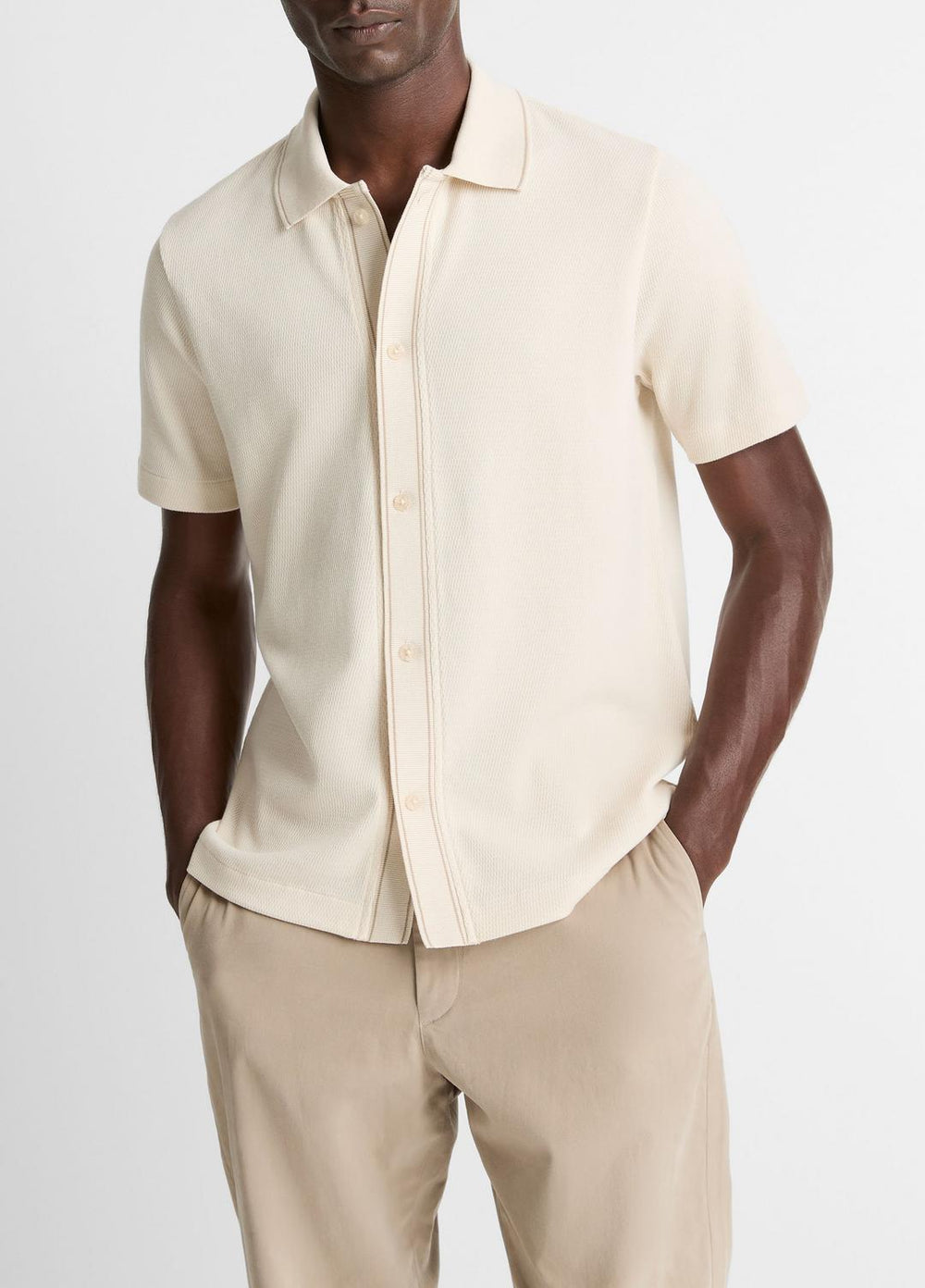 Jacquard-Knit Cotton Short-Sleeve Button-Front Shirt in Short Sleeve | VINCE Men