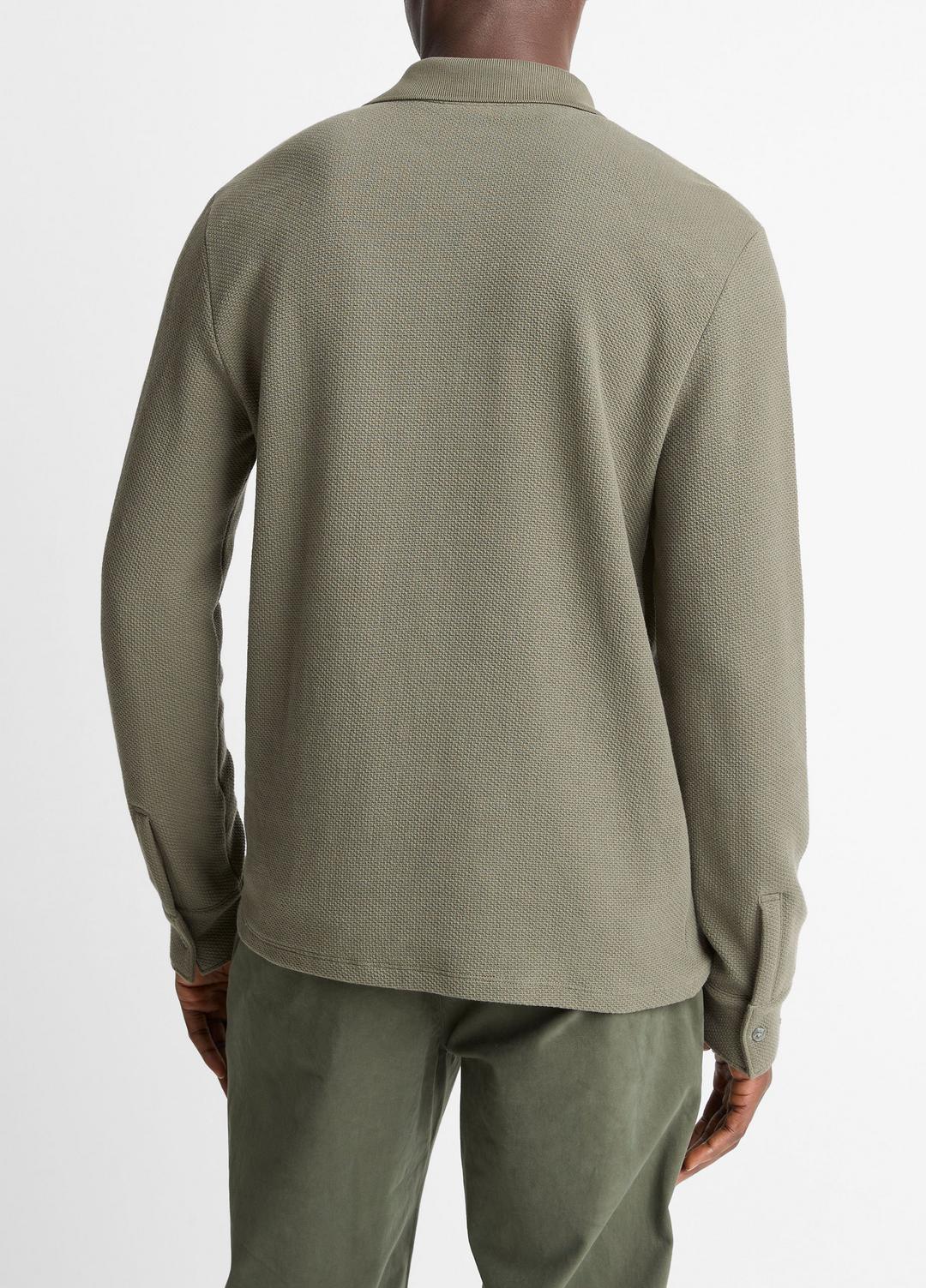 Basket-Weave Cotton Long-Sleeve Polo Shirt in Henleys & Polos | VINCE Men