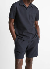 Seersucker-Knit Stretch-Cotton Short-Sleeve Johnny-Collar Shirt in Short Sleeve | VINCE Men