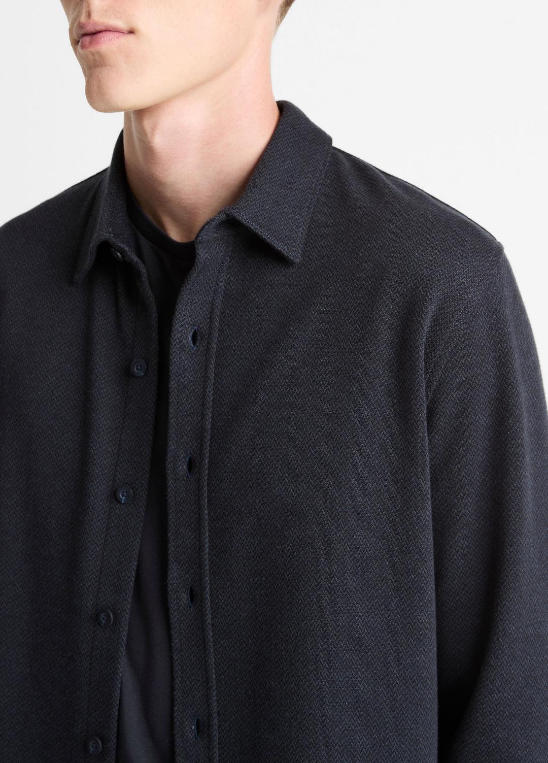 Herringbone Cotton-Blend Button-Front Shirt in Long Sleeve | VINCE Men