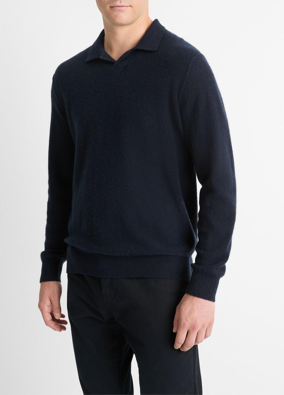 Plush Cashmere Johnny-Collar Polo in Sweaters | VINCE Men