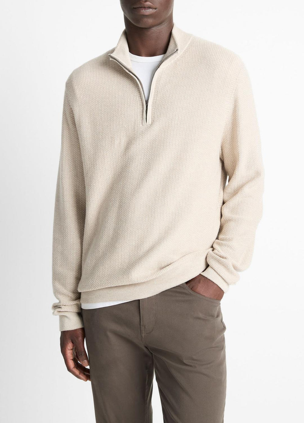 Geo-Jacquard Wool-Blend Quarter-Zip Sweater in Quarter Zip | VINCE Men