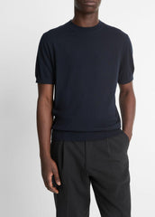 Featherweight Merino Wool-Cashmere Short-Sleeve Sweater in Crew Neck | VINCE Men