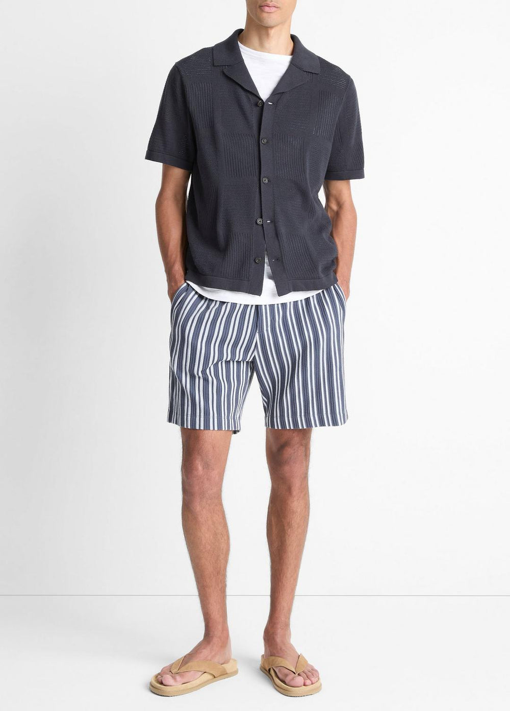Patchwork Pointelle Short-Sleeve Shirt in Short Sleeve | VINCE Men