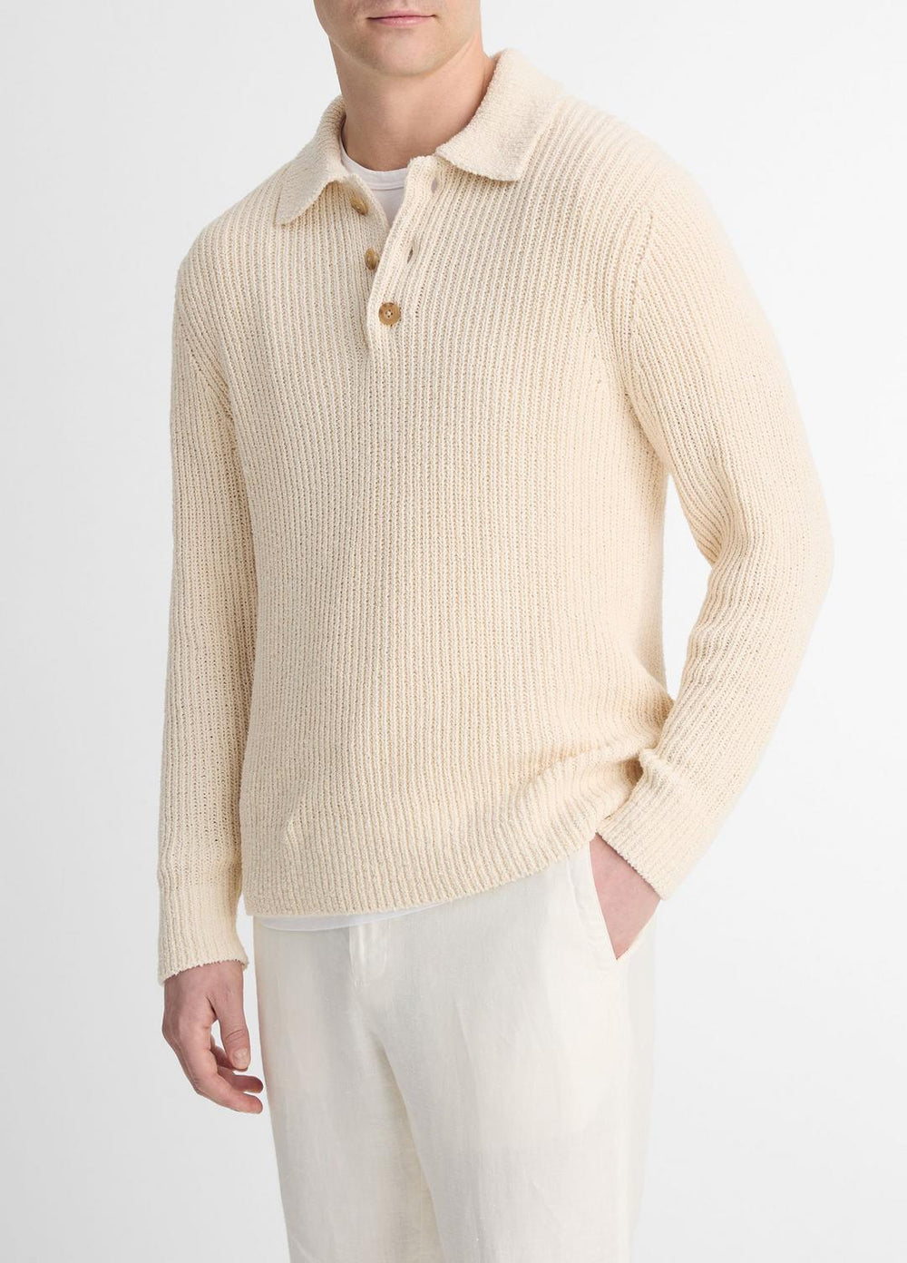 Shaker Italian Cotton-Blend Polo Sweater in Sweaters | VINCE Men