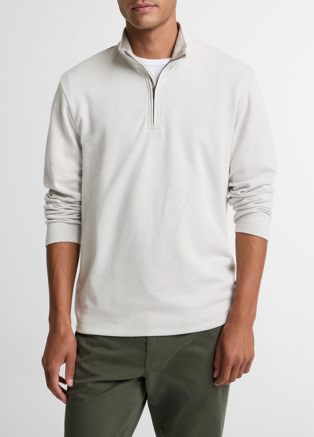 Double-Face Cotton-Blend Quarter-Zip Pullover in Quarter Zip | VINCE Men