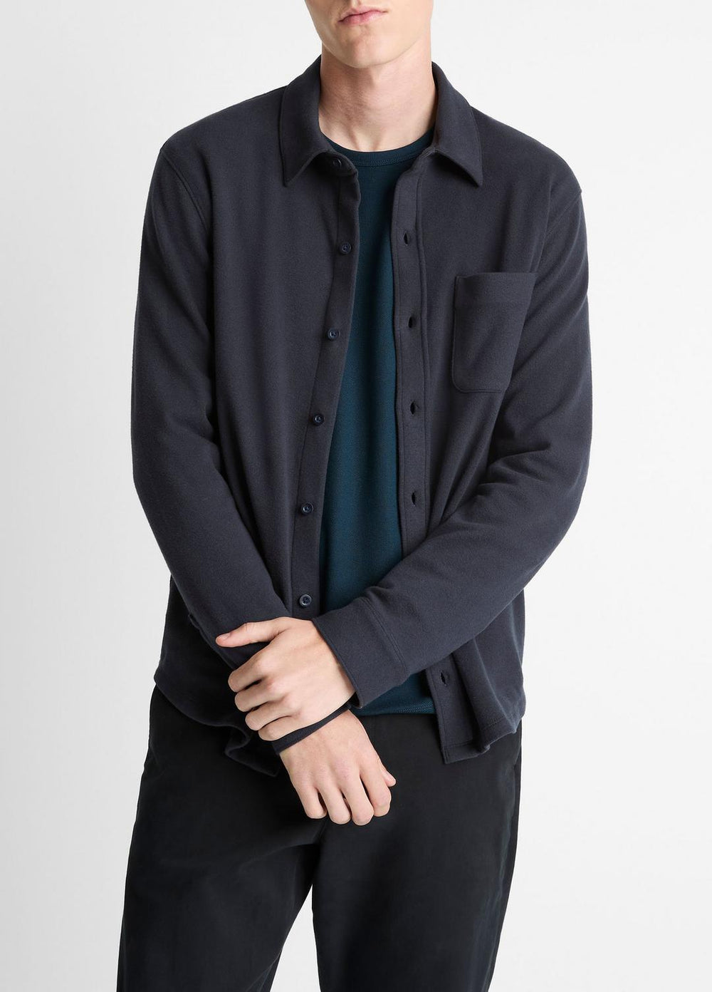 Knit Cotton-Blend Button-Front Shirt in Long Sleeve | VINCE Men